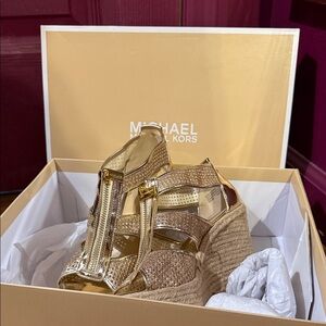 Michael Kors Shimmering Gold Wedge Sandals